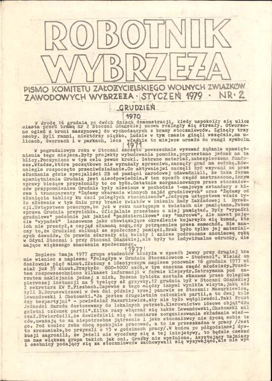 Strona tytułowa: Robotnik Wybrzeża nr 2, styczeń 1979 r.
